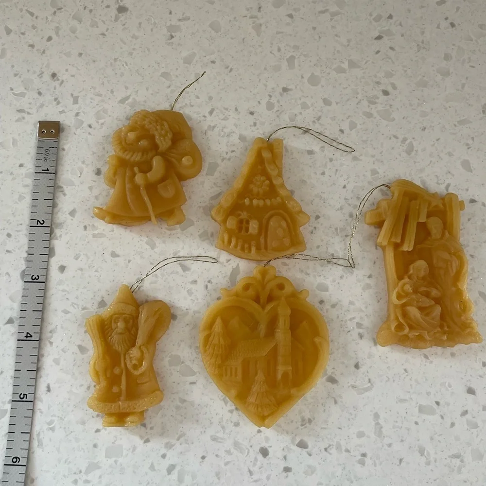 Handcrafted Holiday Beeswax Ornaments Set of 5